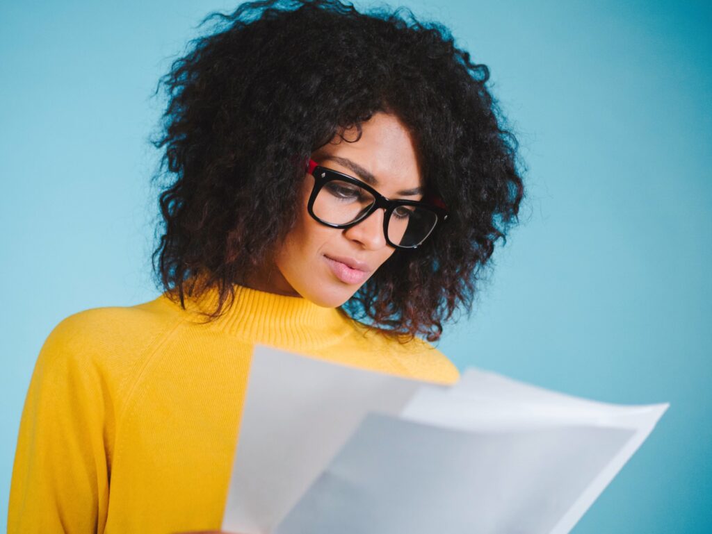 woman reviewing her grant proposal