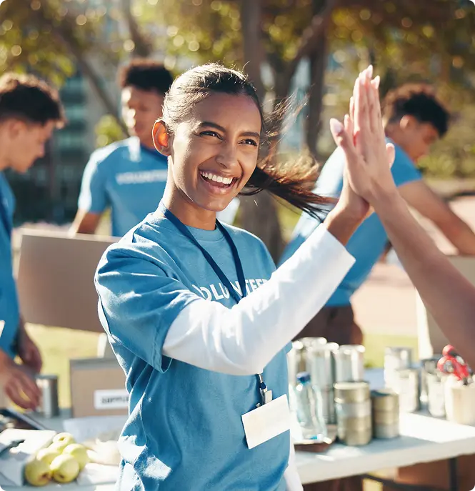 outdoor volunteer and group of non-profit